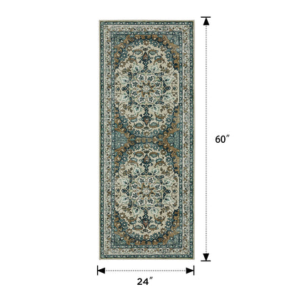 Joydeco Runner Rug Non Slip Machine Washable Vintage Rug, Low Pile Non Slip Chenille Print Rugs for Living Room, Entryway, Bedroom, Kitchen and Corridor, Bathroom