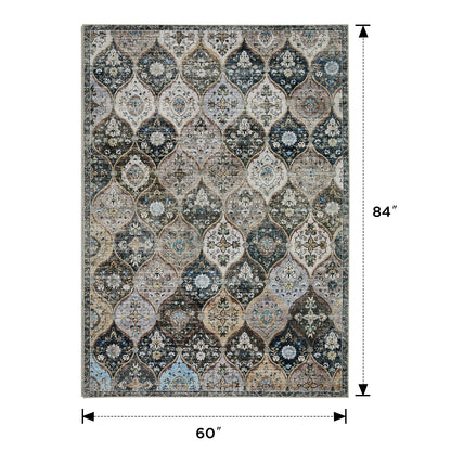 Joydeco Runner Rug Non Slip Machine Washable Vintage Rug, Low Pile Non Slip Chenille Print Rugs for Living Room, Entryway, Bedroom, Kitchen and Corridor, Bathroom