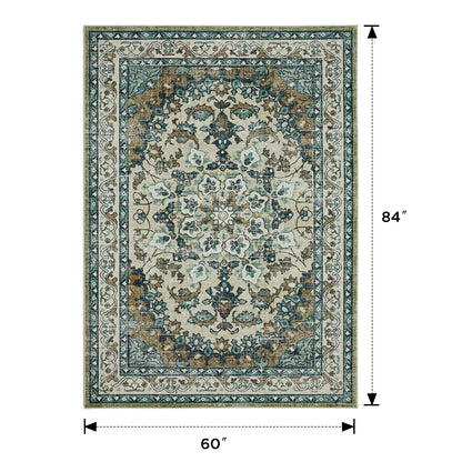 Joydeco Runner Rug Non Slip Machine Washable Vintage Rug, Low Pile Non Slip Chenille Print Rugs for Living Room, Entryway, Bedroom, Kitchen and Corridor, Bathroom