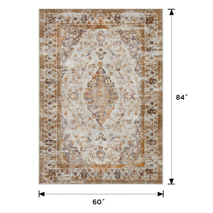 Joydeco Runner Rug Non Slip Machine Washable Vintage Rug, Low Pile Non Slip Chenille Print Rugs for Living Room, Entryway, Bedroom, Kitchen and Corridor, Bathroom