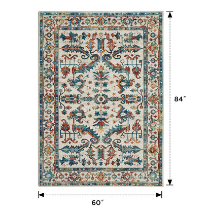 Joydeco Runner Rug Non Slip Machine Washable Vintage Rug, Low Pile Non Slip Chenille Print Rugs for Living Room, Entryway, Bedroom, Kitchen and Corridor, Bathroom