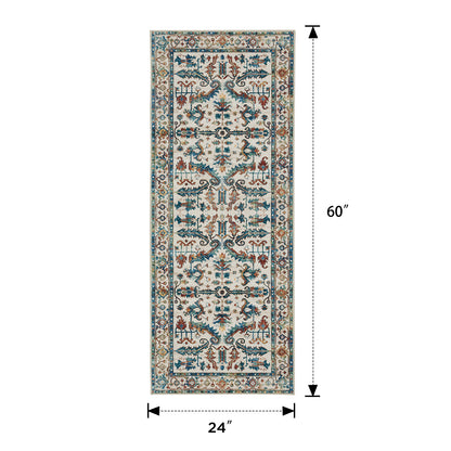 Joydeco Runner Rug Non Slip Machine Washable Vintage Rug, Low Pile Non Slip Chenille Print Rugs for Living Room, Entryway, Bedroom, Kitchen and Corridor, Bathroom