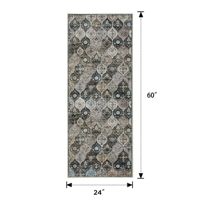 Joydeco Runner Rug Non Slip Machine Washable Vintage Rug, Low Pile Non Slip Chenille Print Rugs for Living Room, Entryway, Bedroom, Kitchen and Corridor, Bathroom