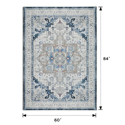 Joydeco Runner Rug Non Slip Machine Washable Vintage Rug, Low Pile Non Slip Chenille Print Rugs for Living Room, Entryway, Bedroom, Kitchen and Corridor, Bathroom