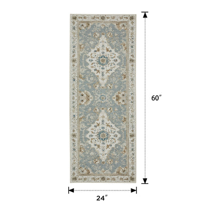 Joydeco Runner Rug Non Slip Machine Washable Vintage Rug, Low Pile Non Slip Chenille Print Rugs for Living Room, Entryway, Bedroom, Kitchen and Corridor, Bathroom