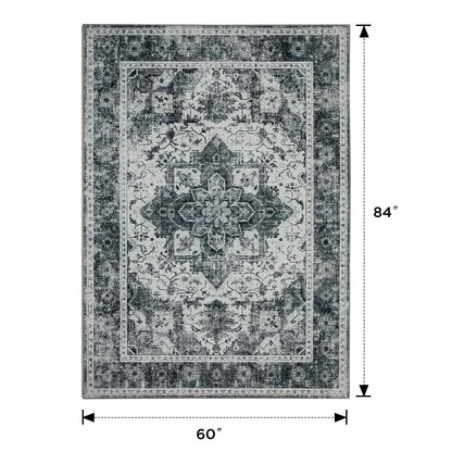 Joydeco Runner Rug Non Slip Machine Washable Vintage Rug, Low Pile Non Slip Chenille Print Rugs for Living Room, Entryway, Bedroom, Kitchen and Corridor, Bathroom