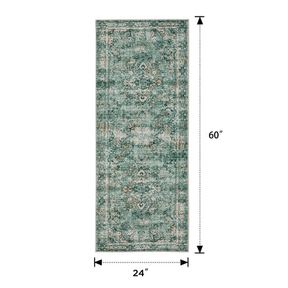 Joydeco Runner Rug Non Slip Machine Washable Vintage Rug, Low Pile Non Slip Chenille Print Rugs for Living Room, Entryway, Bedroom, Kitchen and Corridor, Bathroom