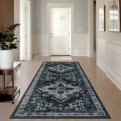 Joydeco Living Room Rug, Non Slip Machine Washable Vintage Runner Rug, Low Pile Lightweight Chenille Print Rugs for Entryway, Hallway, Bedroom, Kitchen and Corridor