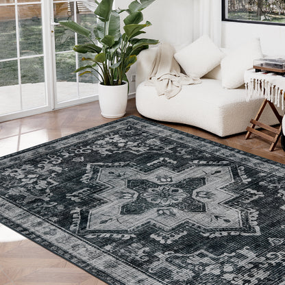 Joydeco Living Room Rug, Non Slip Machine Washable Vintage Runner Rug, Low Pile Lightweight Chenille Print Rugs for Entryway, Hallway, Bedroom, Kitchen and Corridor