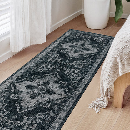 Joydeco Living Room Rug, Non Slip Machine Washable Vintage Runner Rug, Low Pile Lightweight Chenille Print Rugs for Entryway, Hallway, Bedroom, Kitchen and Corridor