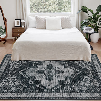 Joydeco Living Room Rug, Non Slip Machine Washable Vintage Runner Rug, Low Pile Lightweight Chenille Print Rugs for Entryway, Hallway, Bedroom, Kitchen and Corridor