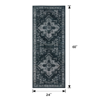Joydeco Living Room Rug, Non Slip Machine Washable Vintage Runner Rug, Low Pile Lightweight Chenille Print Rugs for Entryway, Hallway, Bedroom, Kitchen and Corridor
