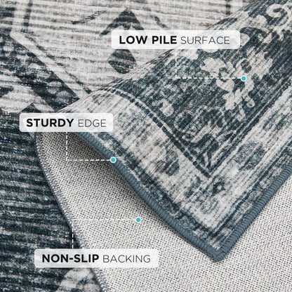 Joydeco Living Room Rug, Non Slip Machine Washable Vintage Runner Rug, Low Pile Lightweight Chenille Print Rugs for Entryway, Hallway, Bedroom, Kitchen and Corridor