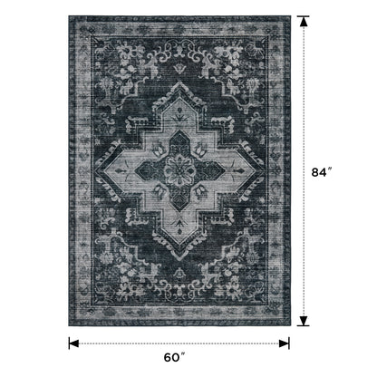 Joydeco Living Room Rug, Non Slip Machine Washable Vintage Runner Rug, Low Pile Lightweight Chenille Print Rugs for Entryway, Hallway, Bedroom, Kitchen and Corridor