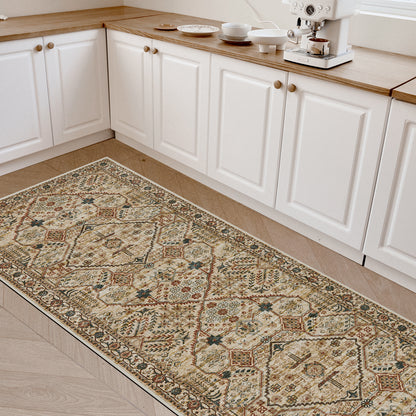 Joydeco Living Room Rug, Non Slip Machine Washable Vintage Runner Rug, Low Pile Lightweight Chenille Print Rugs for Entryway, Hallway, Bedroom, Kitchen and Corridor