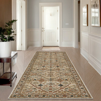 Joydeco Living Room Rug, Non Slip Machine Washable Vintage Runner Rug, Low Pile Lightweight Chenille Print Rugs for Entryway, Hallway, Bedroom, Kitchen and Corridor
