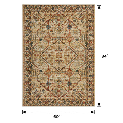 Joydeco Living Room Rug, Non Slip Machine Washable Vintage Runner Rug, Low Pile Lightweight Chenille Print Rugs for Entryway, Hallway, Bedroom, Kitchen and Corridor