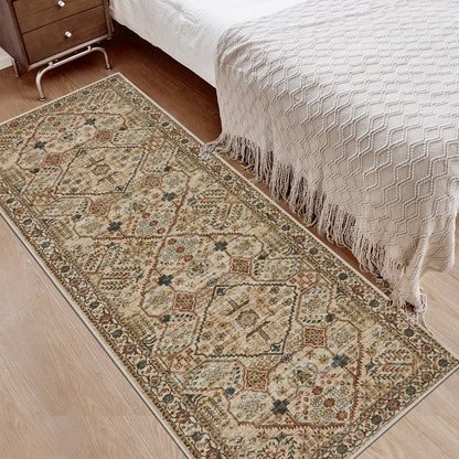 Joydeco Living Room Rug, Non Slip Machine Washable Vintage Runner Rug, Low Pile Lightweight Chenille Print Rugs for Entryway, Hallway, Bedroom, Kitchen and Corridor