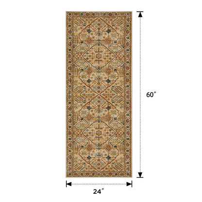 Joydeco Living Room Rug, Non Slip Machine Washable Vintage Runner Rug, Low Pile Lightweight Chenille Print Rugs for Entryway, Hallway, Bedroom, Kitchen and Corridor
