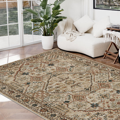 Joydeco Living Room Rug, Non Slip Machine Washable Vintage Runner Rug, Low Pile Lightweight Chenille Print Rugs for Entryway, Hallway, Bedroom, Kitchen and Corridor