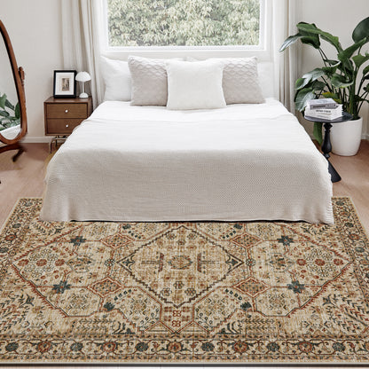 Joydeco Living Room Rug, Non Slip Machine Washable Vintage Runner Rug, Low Pile Lightweight Chenille Print Rugs for Entryway, Hallway, Bedroom, Kitchen and Corridor