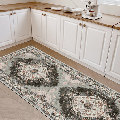Joydeco Living Room Rug, Non Slip Machine Washable Vintage Runner Rug, Low Pile Lightweight Chenille Print Rugs for Entryway, Hallway, Bedroom, Kitchen and Corridor