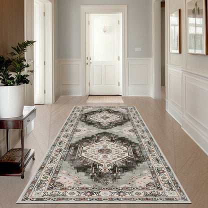 Joydeco Living Room Rug, Non Slip Machine Washable Vintage Runner Rug, Low Pile Lightweight Chenille Print Rugs for Entryway, Hallway, Bedroom, Kitchen and Corridor