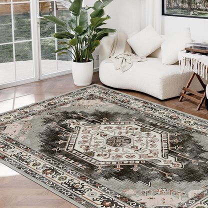 Joydeco Living Room Rug, Non Slip Machine Washable Vintage Runner Rug, Low Pile Lightweight Chenille Print Rugs for Entryway, Hallway, Bedroom, Kitchen and Corridor