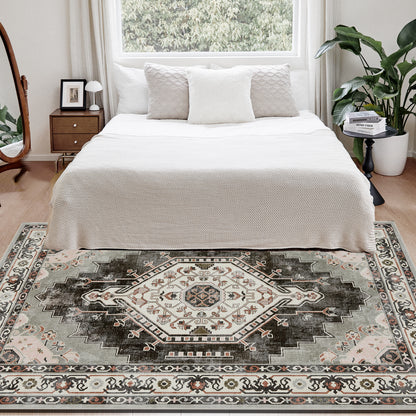Joydeco Living Room Rug, Non Slip Machine Washable Vintage Runner Rug, Low Pile Lightweight Chenille Print Rugs for Entryway, Hallway, Bedroom, Kitchen and Corridor