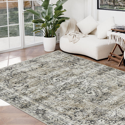 Joydeco Living Room Rug, Non Slip Machine Washable Vintage Runner Rug, Low Pile Lightweight Chenille Print Rugs for Entryway, Hallway, Bedroom, Kitchen and Corridor