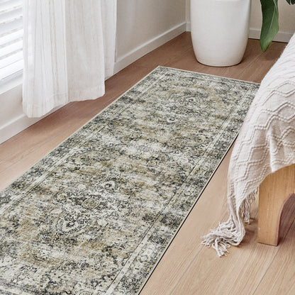 Joydeco Living Room Rug, Non Slip Machine Washable Vintage Runner Rug, Low Pile Lightweight Chenille Print Rugs for Entryway, Hallway, Bedroom, Kitchen and Corridor