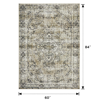 Joydeco Living Room Rug, Non Slip Machine Washable Vintage Runner Rug, Low Pile Lightweight Chenille Print Rugs for Entryway, Hallway, Bedroom, Kitchen and Corridor
