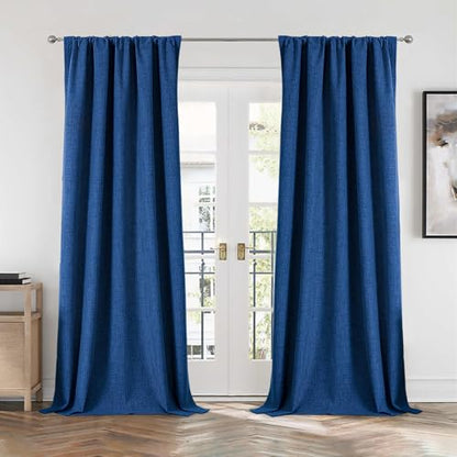 Joydeco 100% Blackout Curtains Faux Linen Curtains for Living Room