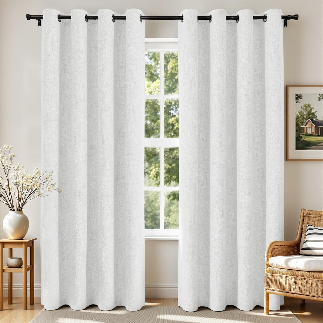Joydeco 100% Blackout Faux Linen Curtains Thermal Insulated Burlap Curtain & Drapes 2 Panels