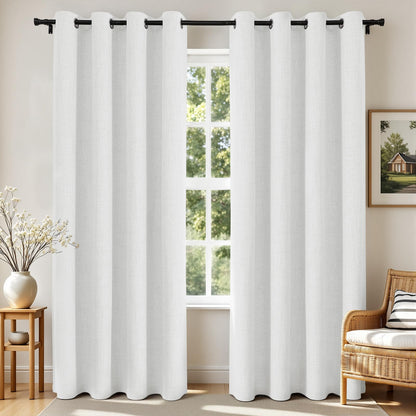 Joydeco 100% Blackout Faux Linen Curtains Thermal Insulated Burlap Curtain & Drapes 2 Panels