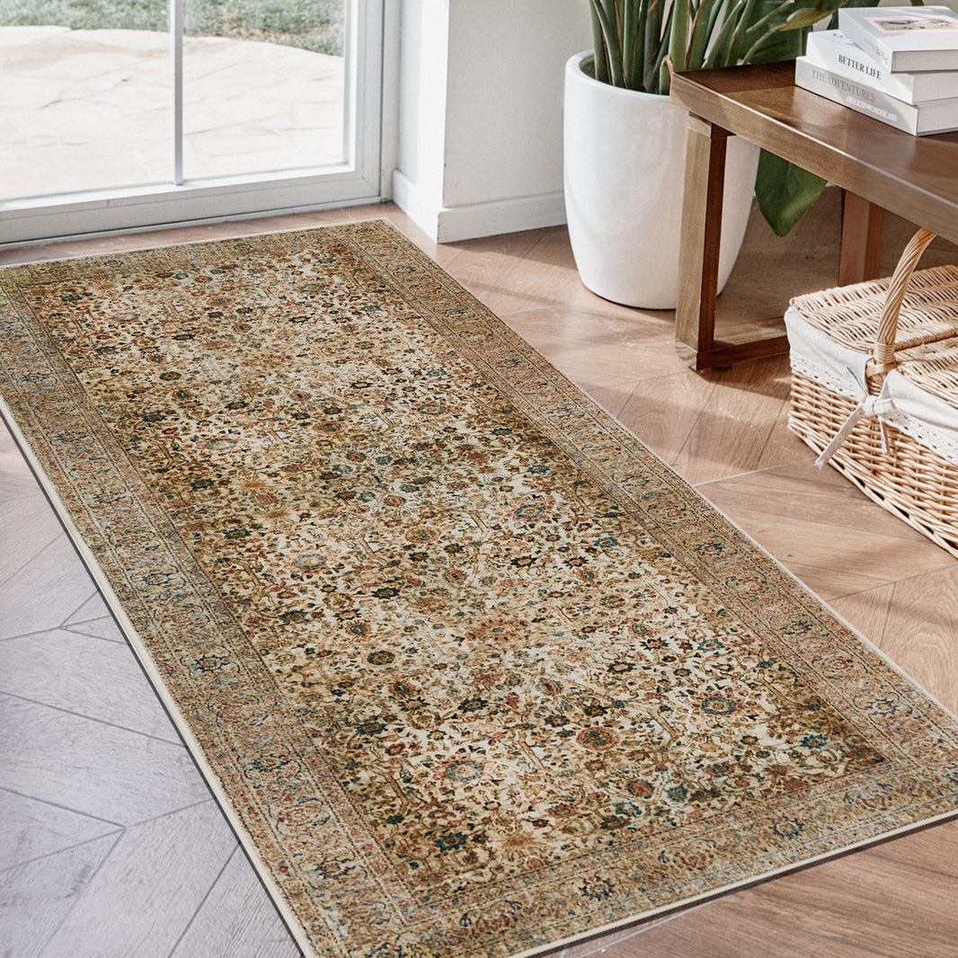 Alfombra de pasillo Joydeco antideslizante, lavable a máquina, estilo vintage, de pelo corto, ligera, con estampado de chenilla, para entrada, pasillo, dormitorio, cocina y pasillo. 