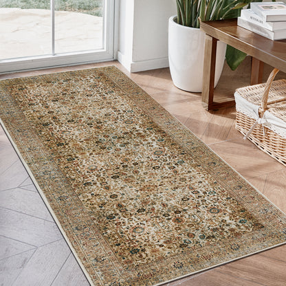 Joydeco Living Room Rug, Non Slip Machine Washable Vintage Runner Rug, Low Pile Lightweight Chenille Print Rugs for Entryway, Hallway, Bedroom, Kitchen and Corridor