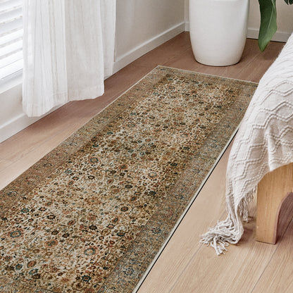 Joydeco Living Room Rug, Non Slip Machine Washable Vintage Runner Rug, Low Pile Lightweight Chenille Print Rugs for Entryway, Hallway, Bedroom, Kitchen and Corridor