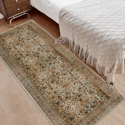 Joydeco Living Room Rug, Non Slip Machine Washable Vintage Runner Rug, Low Pile Lightweight Chenille Print Rugs for Entryway, Hallway, Bedroom, Kitchen and Corridor