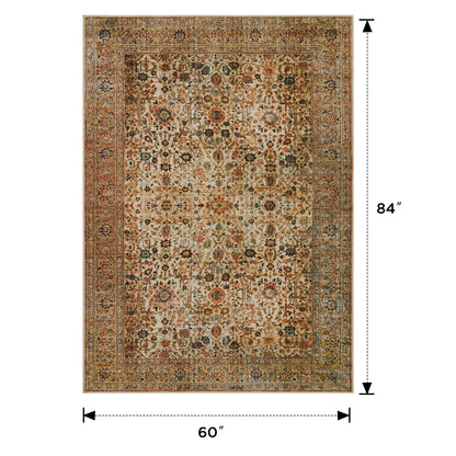 Joydeco Living Room Rug, Non Slip Machine Washable Vintage Runner Rug, Low Pile Lightweight Chenille Print Rugs for Entryway, Hallway, Bedroom, Kitchen and Corridor