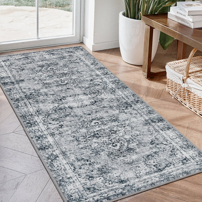 Joydeco Living Room Rug, Non Slip Machine Washable Vintage Runner Rug, Low Pile Lightweight Chenille Print Rugs for Entryway, Hallway, Bedroom, Kitchen and Corridor
