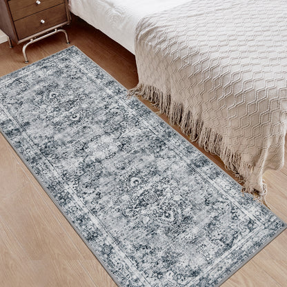 Joydeco Living Room Rug, Non Slip Machine Washable Vintage Runner Rug, Low Pile Lightweight Chenille Print Rugs for Entryway, Hallway, Bedroom, Kitchen and Corridor