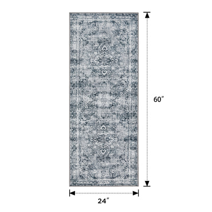 Joydeco Living Room Rug, Non Slip Machine Washable Vintage Runner Rug, Low Pile Lightweight Chenille Print Rugs for Entryway, Hallway, Bedroom, Kitchen and Corridor