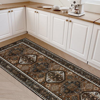 Joydeco Living Room Rug, Non Slip Machine Washable Vintage Runner Rug, Low Pile Lightweight Chenille Print Rugs for Entryway, Hallway, Bedroom, Kitchen and Corridor