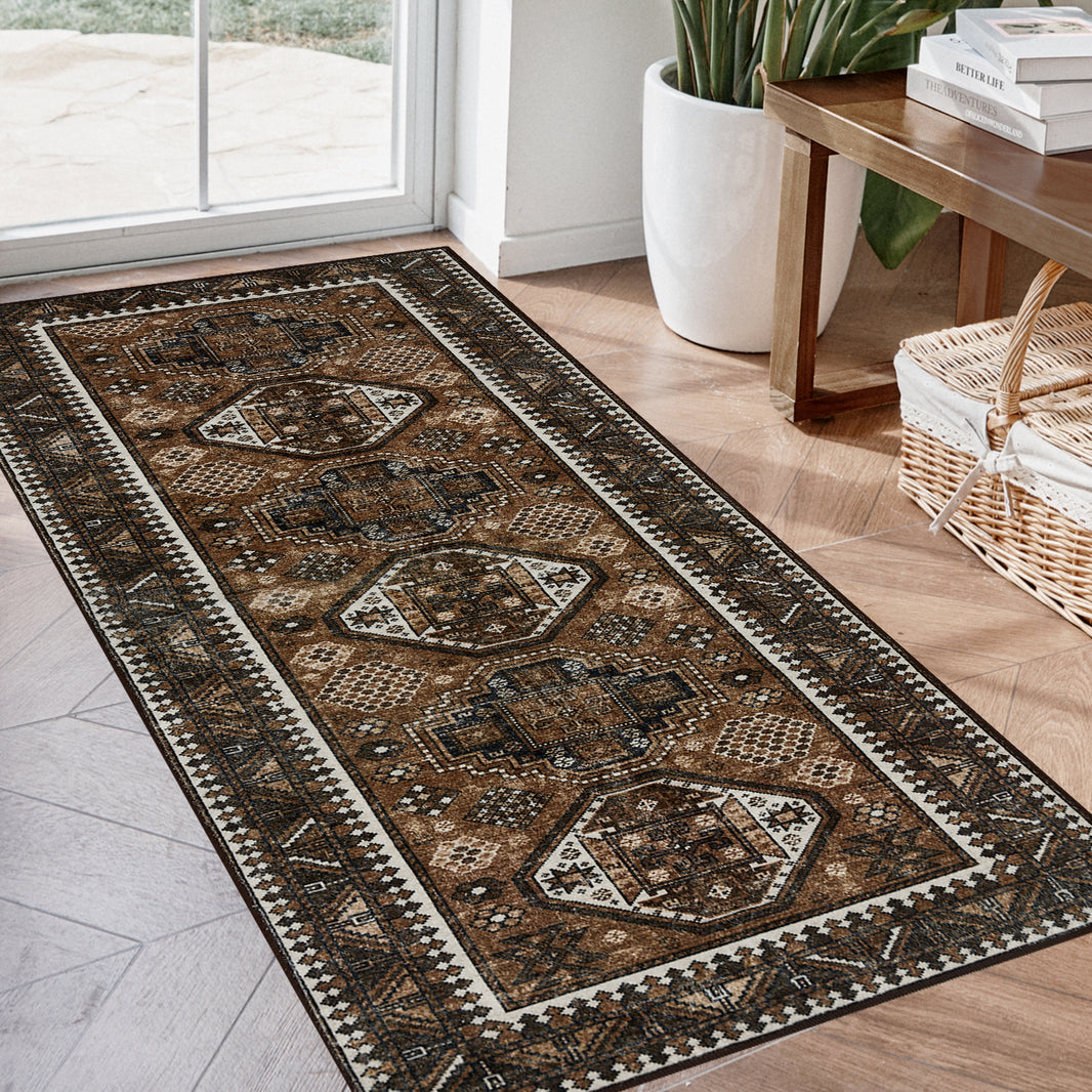 Alfombra de pasillo Joydeco antideslizante, lavable a máquina, estilo vintage, de pelo corto, ligera, con estampado de chenilla, para entrada, pasillo, dormitorio, cocina y pasillo. 