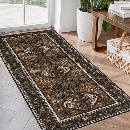 Joydeco Living Room Rug, Non Slip Machine Washable Vintage Runner Rug, Low Pile Lightweight Chenille Print Rugs for Entryway, Hallway, Bedroom, Kitchen and Corridor