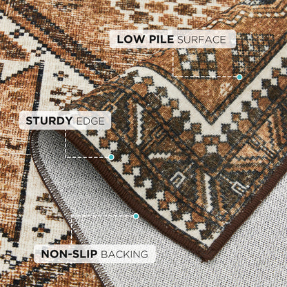 Joydeco Living Room Rug, Non Slip Machine Washable Vintage Runner Rug, Low Pile Lightweight Chenille Print Rugs for Entryway, Hallway, Bedroom, Kitchen and Corridor
