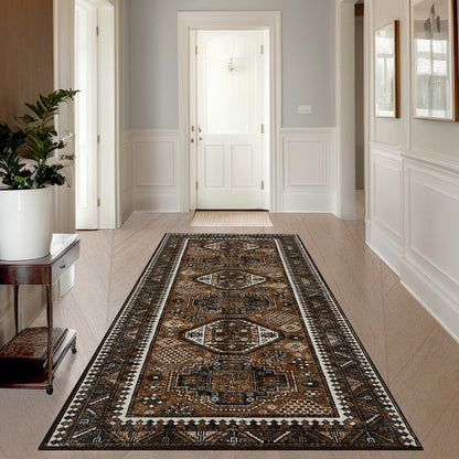 Joydeco Living Room Rug, Non Slip Machine Washable Vintage Runner Rug, Low Pile Lightweight Chenille Print Rugs for Entryway, Hallway, Bedroom, Kitchen and Corridor