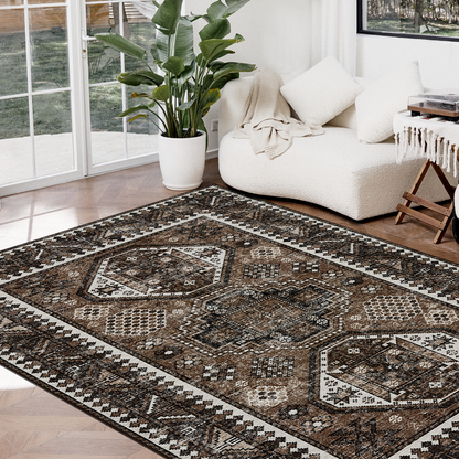 Joydeco Living Room Rug, Non Slip Machine Washable Vintage Runner Rug, Low Pile Lightweight Chenille Print Rugs for Entryway, Hallway, Bedroom, Kitchen and Corridor