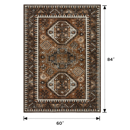 Joydeco Living Room Rug, Non Slip Machine Washable Vintage Runner Rug, Low Pile Lightweight Chenille Print Rugs for Entryway, Hallway, Bedroom, Kitchen and Corridor